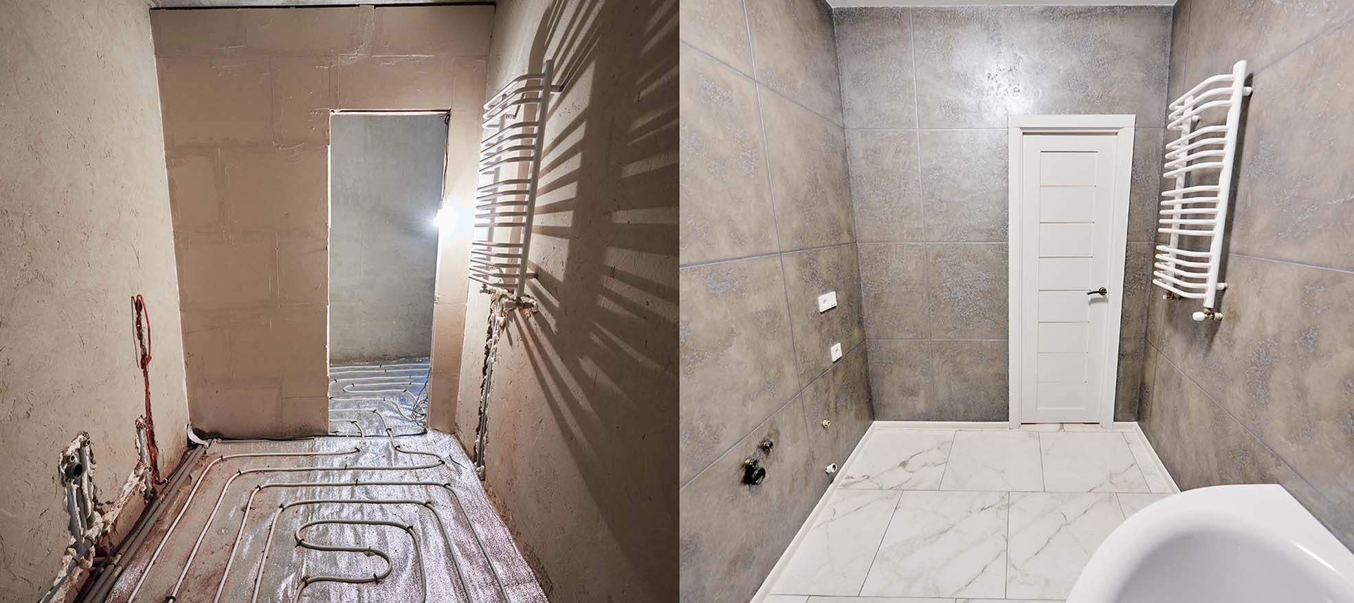 Badezimmer vor und nach einer Renovierung